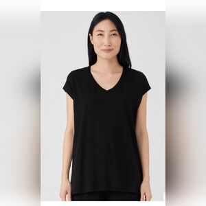 Eileen Fisher Women’s V-Neck Cap Sleeve Top Black XXS NWT